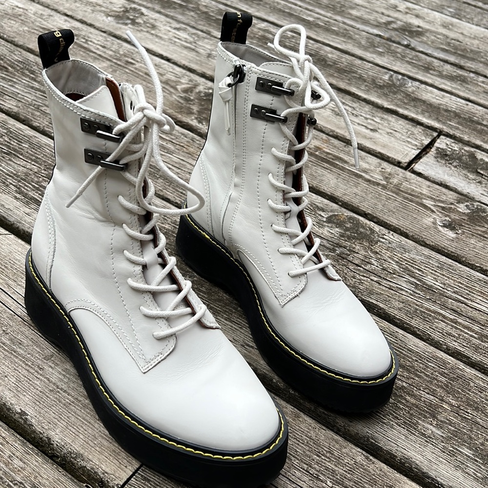 Diane von Furstenberg White Leather Combat Boots size 7